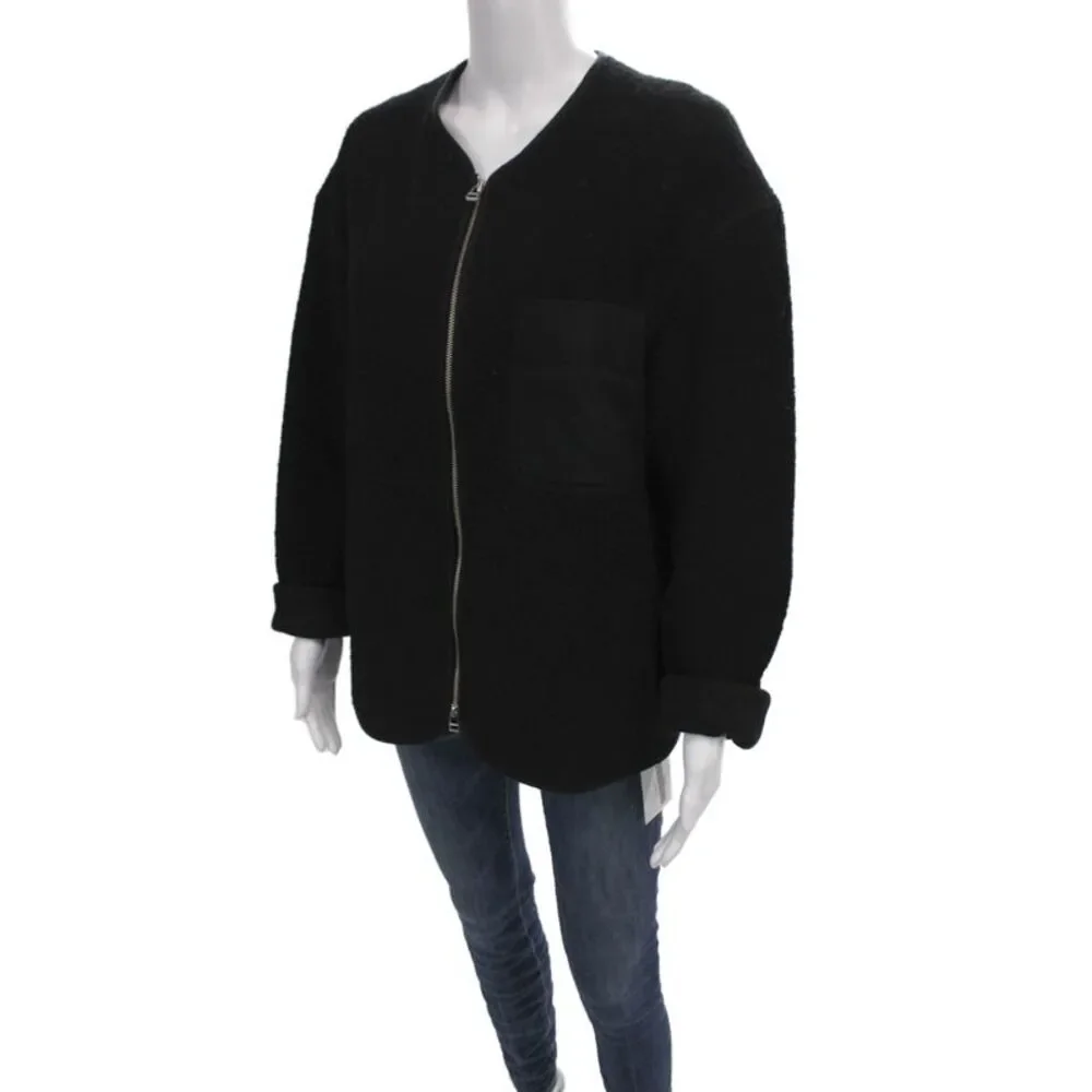 COS Womens Black Zip Wool Blend Classic Jacket Round Neck Size S